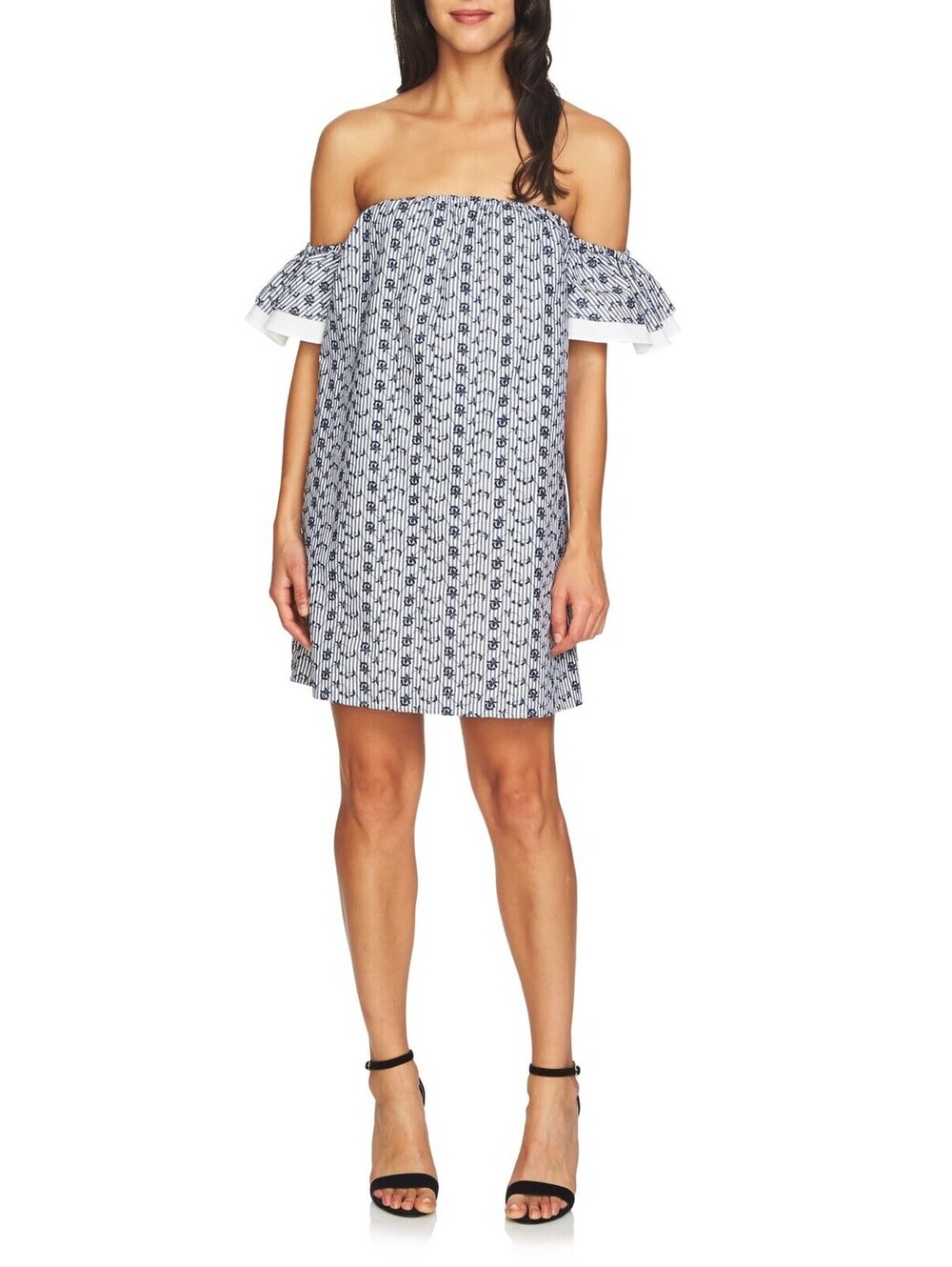NWT Cece Indigo Sky Off The Shoulder Embroidered Shift Dress Women’s Size 2